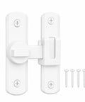 Heavy Duty Zinc Alloy Door Latch With 90 And 180 Degree Swivel Mount Featuring A Rock Solid Dual Mode Rotating Lock In Crisp White Finish with screws.