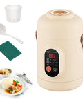 Grab And Go 800Ml Capacity 500W Electric Pot Mini Cooker with accessories, beige color, for travel and multi-use.