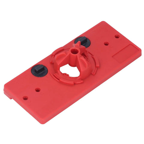Pro 35mm Hinge Hole Saw Jig Set With ABS Cabinet Locator For Door Installers base plate showing depth control design.
