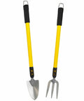 2 Piece Telescopic Garden Fork And Spade Set With Extendable 25 To 37 Inches, Foam Grip Handles, yellow handles, steel blades