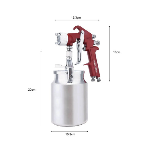 Pro Grade Siphon Feed Paint Sprayer with Red Handle and 34 oz Cup, 1.8mm Nozzle for Low Viscosity Coatings