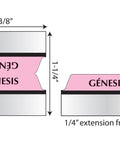 No Fuss Rainbow Spanish Catholic Bible Indexing Tabs showing dimensions, marked for Génesis, self-adhesive, 1-3/8 inch size.