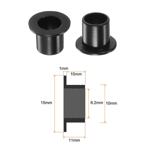 4 Pack Flanged Nylon Sleeve Bearings For Shafts, Self Lubricating Black Bushings, dimensions and side view