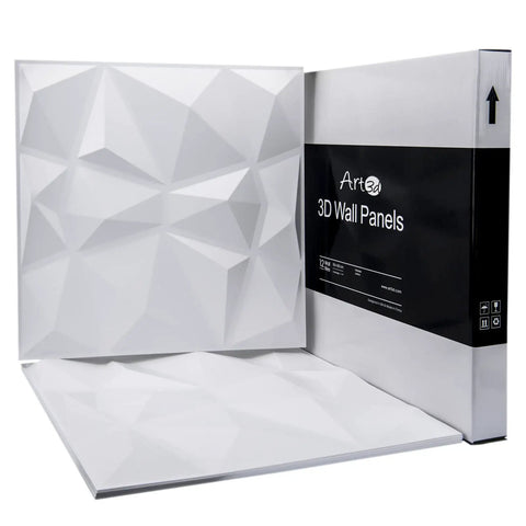 12 Pack 3D Diamond Wall Panels 19.7x19.7 Inches PVC for living room office TV backdrop accent wall waterproof snow white finish