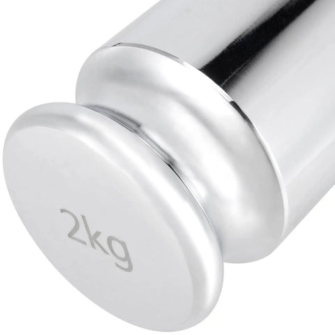 2 Kg Calibration Weight in Chrome Finish, Precision Steel, close-up showing chrome surface and 2kg marking