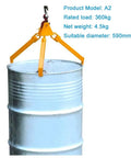 Heavy Duty Vertical Drum Lifting Clamp Made From Tough Steel For Safe Handling Of 1200 Lbs Plastic And Metal Drums With Industrial Grade Strength and Reliable Grip For Serious Warehouse Work holding a round drum.