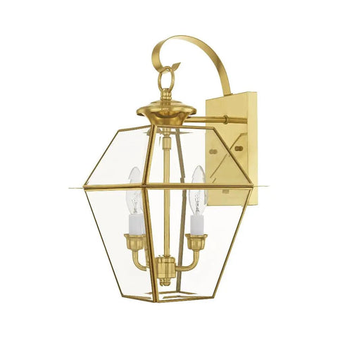 Westover 2-Light Outdoor Wall Lantern In Antique Brass, Old-School Style, Handcrafted Solid Brass Fixture, 18 X 11 X 11.8 Inches