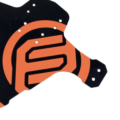 Close-up of orange and black front fender from 2 Pack Mountain Bike Fender Set For Front And Rear Mudguards Disc Brake Compatible