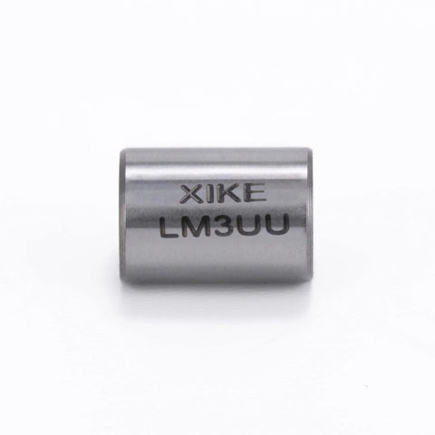 Close-up of XIKE LM3UU linear bearing for CNC and 3D printers, showing chrome steel design