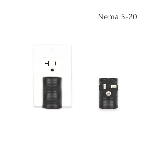 Downward Angled 4 In 1 NEMA 5-20P Power Adapter For NEMA 5-15R 5-20R 6-15R And 6-20R Receptacles front and side view