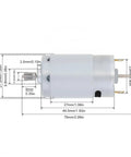 Cool 390 DC Motor With 12V Power Hit 22k RPM And Huge Torque For Robotics Or Automation Projects dimensions illustration