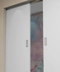 Sliding Aluminium Barn Door Handle With Self Adhesive Edge For Pocket Closet Doors Complete Kit Two Pack Silver Screwless Peel And Stick Installation on white sliding doors.