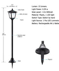Diagram of 40 Inch Solar Lamp Post Lights Outdoor Vintage Street Vibe For Lawn Pathway Driveway Front And Back Door Pack Of 2 Weatherproof Rust Resistant Solar Powered Garden Lights With Auto On At Dusk For Walkways And Entrances No Wiring Needed, showing dimensions, materials and battery details.