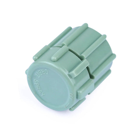 Close-up of a single green mushroom bubbler head from the 10 Pack Adjustable Water Flow Mushroom Bubbler Heads For 360 Degree Coverage Drip Irrigation Emitters Ideal For Garden Lawn Flower Beds Greenhouse Fits Half Inch Tubing Shrub Head Watering System