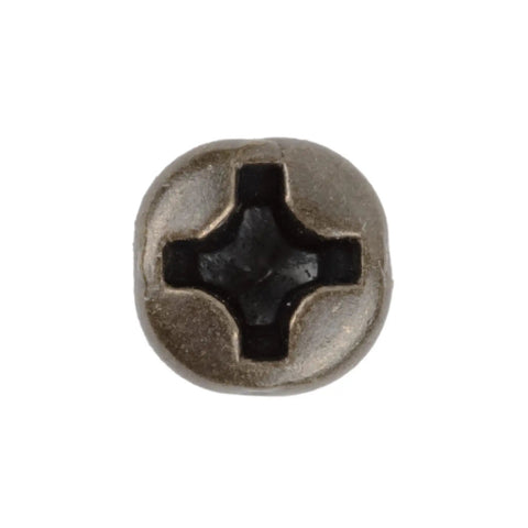 Close-up of a Phillips drive antique brass pan head wood screw for cabinets, 1/2 inch size, from Pack Of 25 Realdeal Antique Brass Pan Head Wood Screws.