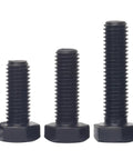 Durable 10 Pcs M11 X 1.25 Millimeter Fine Thread Hex Head Bolts 8.8 Grade heavy duty black half thread fasteners in various lengths.