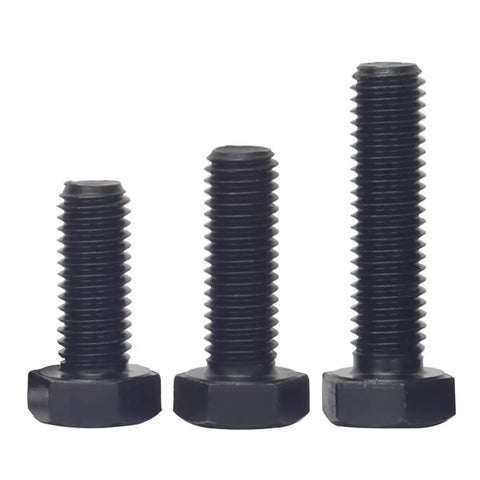 Durable 10 Pcs M11 X 1.25 Millimeter Fine Thread Hex Head Bolts 8.8 Grade heavy duty black half thread fasteners in various lengths.
