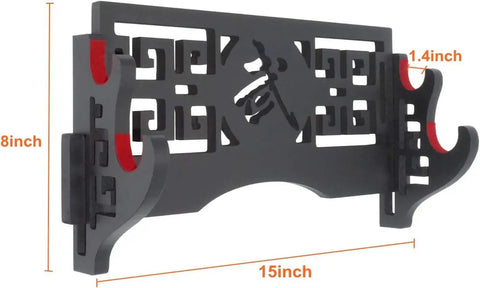 Velvet Padded Wall Mount Katana Display Stand With Double Layer Sword Rack, black with red padding, 15 x 8 x 1.4 inches