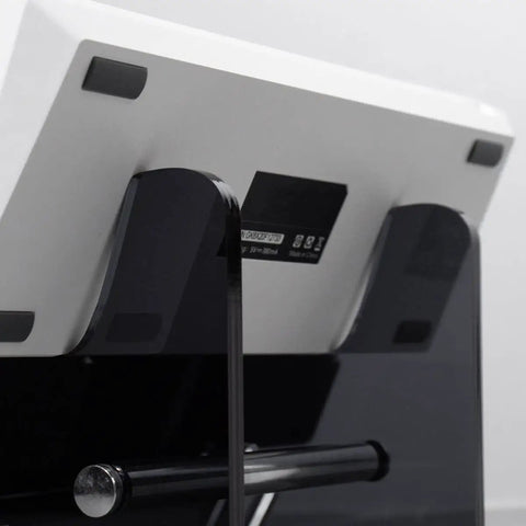 Transparent Acrylic Keyboard Display Stand For Up To Three Keyboards showing rear view with keyboard slotted in place
