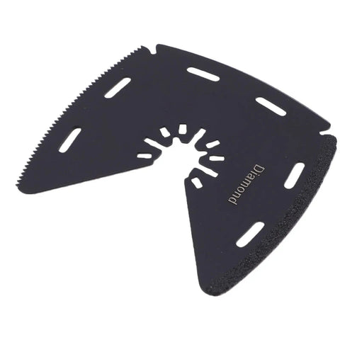 Versatile 3 In 1 Oscillating Tool Blade For Sawing, Scraping And Grinding In High Carbon Steel With Heat Treated Design, shown angled.