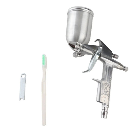 Top Notch Mini Pneumatic Spray Gun Featuring A Butter Smooth 0.5mm Nozzle Effortless Fine Mist Atomization For Auto Detailing Craft Projects, with cleaning tools.