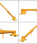 Heavy-Duty Forklift Jib Boom Crane, Extendable 84 to 144 Inches Telescopic Boom at different angles, sturdy steel construction.