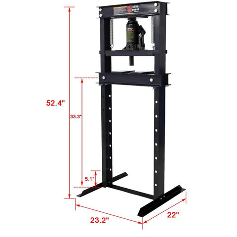 Beefy 12 Ton Hydraulic Shop Press With Floor Mount H Frame Adjustable Table Height And Press Plates For Bending