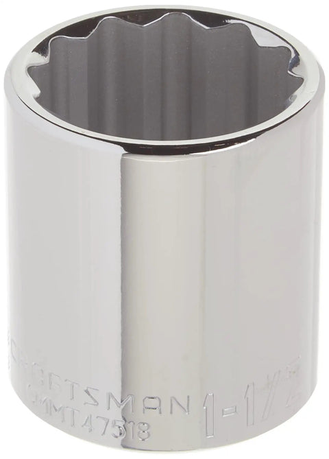 Shallow Socket SAE 1/2-Inch Drive 1-1/2-Inch 12-Point Chrome Finish, corrosion-resistant, side view showing large markings.