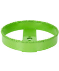 Front view of a green carbide hole saw ring for 6-inch recessed drywall ceiling cutouts