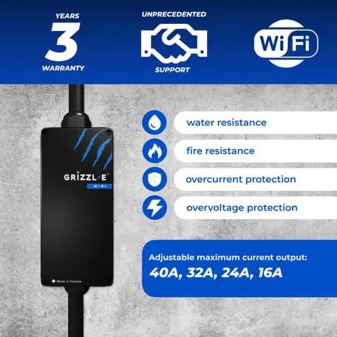 Slick And Hella Tough Portable Electric Vehicle Charger Up To 40 Amp Level 1-2 Fast Charging Station Nema 14-50 Plug 25 Foot Cable displaying safety features and adjustable current.