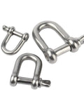 M5 D Type Clevis Shackle Real Deal 304 Stainless Steel U Shaped Rigging Hardware, three sizes for marine and auto trailer use.