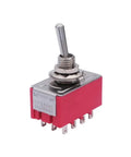 Two Pack MTS 402 12 Terminal 2 Position 4PDT Mini Toggle Switches For Dash Panel On On 5A 125V AC Or 2A 250V AC With 6mm Mounting Hole And 12 Pins Included, red metal