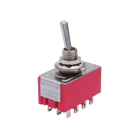 Two Pack MTS 402 12 Terminal 2 Position 4PDT Mini Toggle Switches For Dash Panel On On 5A 125V AC Or 2A 250V AC With 6mm Mounting Hole And 12 Pins Included, red metal