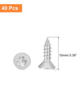 Lock It Down With These Hella Secure Flat Head Torx Screws M3 X 10mm 304 Stainless Steel Countersunk Self Tapping Anti Theft Hardware For Wood Decking And Fencing T10 Bit Compatible Silver Pack Of 40 showing a silver flat head screw with countersunk design.