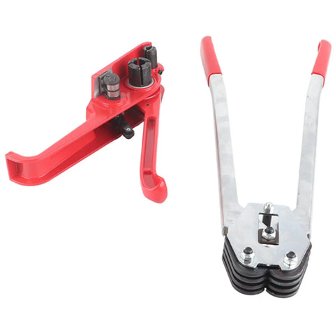 Heavy Duty Strapping Tensioner And Sealer Tool Set For PET And PP Plastic Straps with red handles and metal jaw