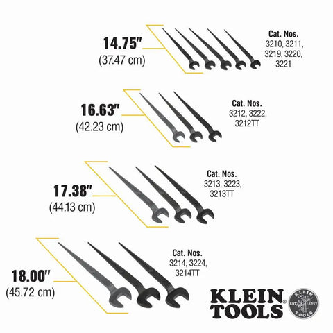 Workhorse Construction Spud Wrench with Tether Hole Made in USA displayed in various lengths up to 18 inches.