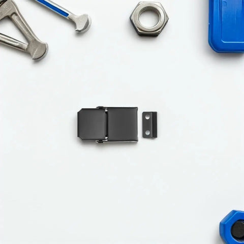 Heavy Duty Black Stainless Steel Concealed Toggle Latches For Toolbox And Suitcase With Weather Resistant Protection and Sturdy Metal Draw Buckle Closure on a white surface