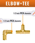Brass Crimp Fittings 50 Pack For PEX Pipe 1/2 Inch With 90 Degree Elbow And Tee Kit No Lead, Corrosion Resistant