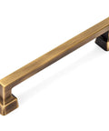10 Pack Brushed Antique Brass Contemporary Cabinet Hardware Handle Pull With 5 Inch Hole Centers, angled view