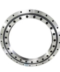 Heavy Duty Precision Cross Roller Bearing For Robotic Arms And Custom Rotary Tables Built Tough With Rock Solid Alignment And Smooth Spin Dynamics For Serious Automation Builds, showing a circular steel bearing with holes.