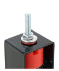 Close-up of Superior Spring Vibration Isolator Hangers 12 Pack Ceiling Damping Mounts, steel mount with red polymer spring.