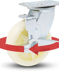 Heavy Duty Swivel Casters With Locking Brake 4 Inch White Caster Set For Furniture Movers And Industrial Transport, close-up of swivel caster.