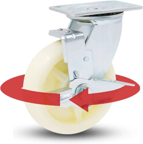 Heavy Duty Swivel Casters With Locking Brake 4 Inch White Caster Set For Furniture Movers And Industrial Transport, close-up of swivel caster.