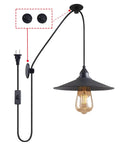 No Fuss Easy Plug In Cord Outdoor Hanging Lamp For Patio Waterproof Pendant Light Weatherproof 110V-240V Universal Outdoor Lighting Fixture For Deck Porch Garden with visible wall mounting, Edison bulb, and plug-in cord detail.