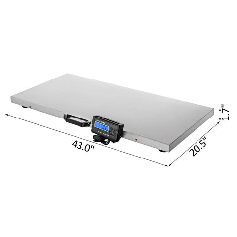 Heavy Duty Digital Pet And Livestock Scale With Badass Stainless Steel Platform For Postal Shipping And Vet Clinic Use Up To 1100 Lbs Dead On Accuracy Plus, measures 43x20.5 inches.