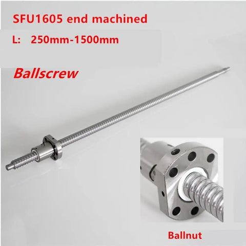 Top Tier 250 To 1500 Mm Ballscrew With Ballnut Set SFU1605, end machined for CNC applications, stainless steel, precision engineering.