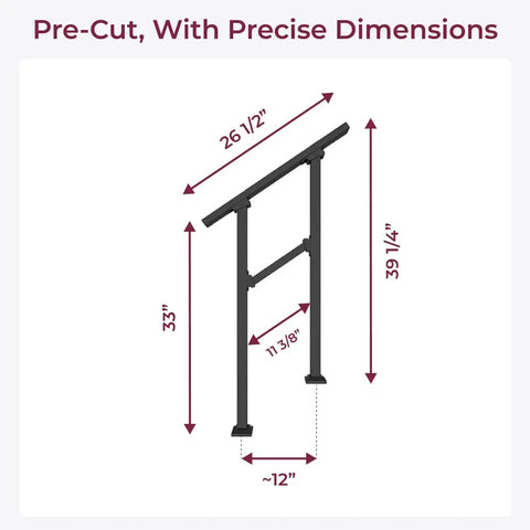 Fence And Rail Handrail Kit For Outdoor Steps And Indoor Stair Railing 1-2 Step Safety Hand Rail For Porch And Deck With 2x 36 Inch Posts, 26 Inch Top Rail, 12 Inch Middle Rail And All Mounting Hardware