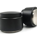 Heavy Duty 304 Stainless Steel Coffee Tamper And Espresso Distributor With Gravity Adaptive Design For Dead On Tamping And Zero Fuss Home Barista Shots Straight Out Of Your Kitchen Cabinet - Black and silver tamper design.
