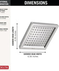 Single Spray Shower Head 6.5 Inch Square Chrome With High Pressure Powerful 2.5 GPM Water Flow For A Boss Level Full Body Raincan Shower RP62283 Durable Chrome Upgrade shown with dimensions