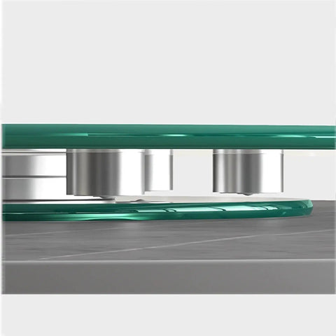 Beefy Heavy Duty Glass Lazy Susan Turntable with silent bearing and anti tilt wheels close-up view